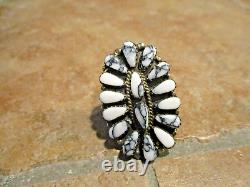 1.5 Vintage Navajo Sterling Petit Point WHITE BUFFALO TURQUOISE Ring Size 5.5