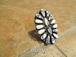 1.5 Vintage Navajo Sterling Petit Point WHITE BUFFALO TURQUOISE Ring Size 5.5