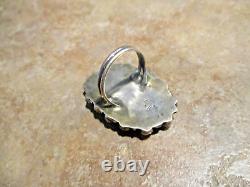 1.5 Vintage Navajo Sterling Petit Point WHITE BUFFALO TURQUOISE Ring Size 5.5