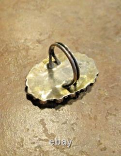 1.5 Vintage Navajo Sterling Petit Point WHITE BUFFALO TURQUOISE Ring Size 5.5