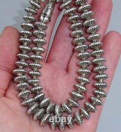 10MM FLUTED HOGAN Navajo Necklace Bench Bead Pearl Vintage Sterling SAUCER 20