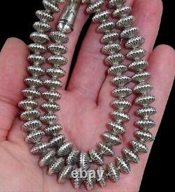 10MM FLUTED HOGAN Navajo Necklace Bench Bead Pearl Vintage Sterling SAUCER 20