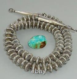 10MM FLUTED HOGAN Navajo Necklace Bench Bead Pearl Vintage Sterling SAUCER 20