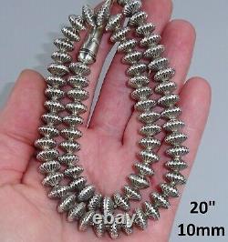 10MM FLUTED HOGAN Navajo Necklace Bench Bead Pearl Vintage Sterling SAUCER 20