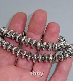 10MM FLUTED HOGAN Navajo Necklace Bench Bead Pearl Vintage Sterling SAUCER 20