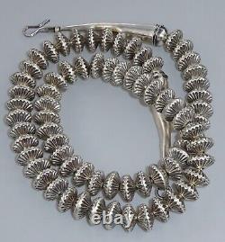 10MM FLUTED HOGAN Navajo Necklace Bench Bead Pearl Vintage Sterling SAUCER 20