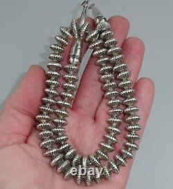 10MM FLUTED HOGAN Navajo Necklace Bench Bead Pearl Vintage Sterling SAUCER 20