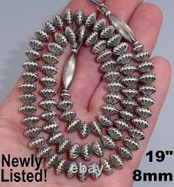 10MM FLUTED HOGAN Navajo Necklace Bench Bead Pearl Vintage Sterling SAUCER 20