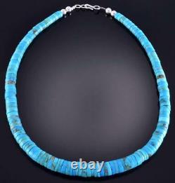 15 Vintage Silver & Turquoise Graduated Navajo Omega Necklace 2D19Q