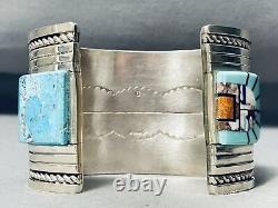 167 Gram Mind Boggling Vintage Navajo Inlay Turquoise Sterling Silver Bracelet