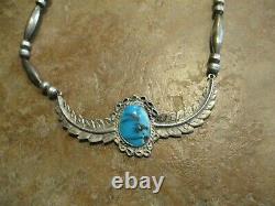 17 SUPERB Vintage Navajo Sterling Silver PREMIUM Turquoise Melon Bead Necklace