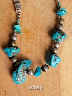 19 Vintage Native Boulder Turquoise Spiney Oyster Shell Beaded NECKLACE