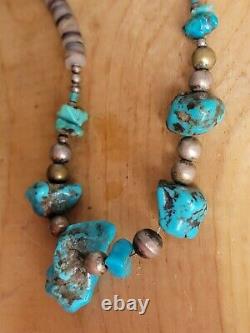 19 Vintage Native Boulder Turquoise Spiney Oyster Shell Beaded NECKLACE