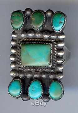 1930's Vintage Navajo Indian Silver Multi Blue Green Turquoise Ring Size 6