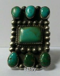 1930's Vintage Navajo Indian Silver Multi Blue Green Turquoise Ring Size 6