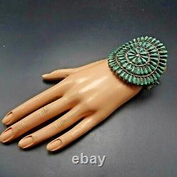 1940s Vintage NAVAJO Sterling Silver TURQUOISE Petit Point Cluster Cuff BRACELET