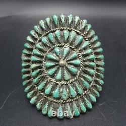 1940s Vintage NAVAJO Sterling Silver TURQUOISE Petit Point Cluster Cuff BRACELET