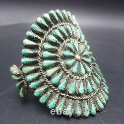 1940s Vintage NAVAJO Sterling Silver TURQUOISE Petit Point Cluster Cuff BRACELET