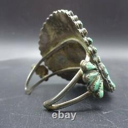 1940s Vintage NAVAJO Sterling Silver TURQUOISE Petit Point Cluster Cuff BRACELET