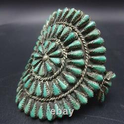 1940s Vintage NAVAJO Sterling Silver TURQUOISE Petit Point Cluster Cuff BRACELET