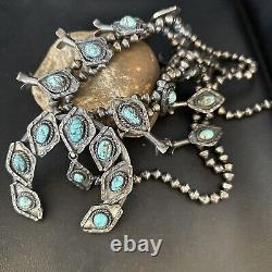 1950 Vintage Bisbee Turquoise Silver Squash Necklace Pendant Navajo 14484