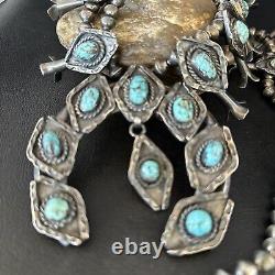 1950 Vintage Bisbee Turquoise Silver Squash Necklace Pendant Navajo 14484
