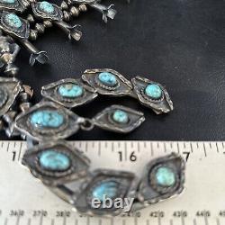 1950 Vintage Bisbee Turquoise Silver Squash Necklace Pendant Navajo 14484
