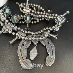 1950 Vintage Bisbee Turquoise Silver Squash Necklace Pendant Navajo 14484