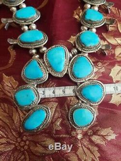 1970's Vintage Navajo Sleeping Beauty Turquoise Squash Blossom Necklace