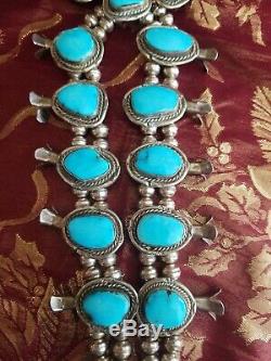 1970's Vintage Navajo Sleeping Beauty Turquoise Squash Blossom Necklace