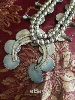 1970's Vintage Navajo Sleeping Beauty Turquoise Squash Blossom Necklace