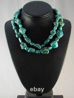 1980's Vintage Native American Navajo Two-Strand Turquoise Nugget Necklace
