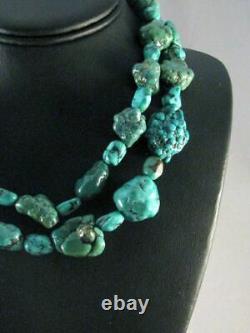 1980's Vintage Native American Navajo Two-Strand Turquoise Nugget Necklace