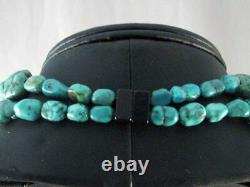 1980's Vintage Native American Navajo Two-Strand Turquoise Nugget Necklace