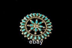 2 Vintage Collection Of Zuni Petit Point Turquoise Sterling Earrings Pendant Pin