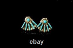 2 Vintage Collection Of Zuni Petit Point Turquoise Sterling Earrings Pendant Pin