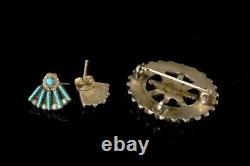 2 Vintage Collection Of Zuni Petit Point Turquoise Sterling Earrings Pendant Pin