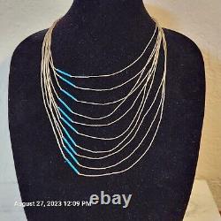 2 Vintage Navajo Liquid Silver Turquoise/Coral Multi-Strand Bib Necklace Silver