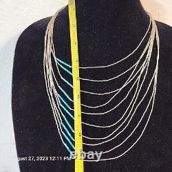 2 Vintage Navajo Liquid Silver Turquoise/Coral Multi-Strand Bib Necklace Silver