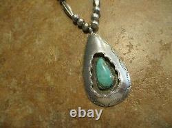 24 Vintage Navajo Sterling Silver Turquoise SHADOW BOX Melon Bead Necklace