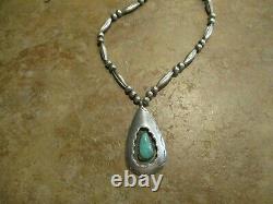 24 Vintage Navajo Sterling Silver Turquoise SHADOW BOX Melon Bead Necklace
