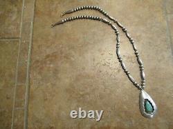 24 Vintage Navajo Sterling Silver Turquoise SHADOW BOX Melon Bead Necklace