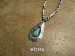 24 Vintage Navajo Sterling Silver Turquoise SHADOW BOX Melon Bead Necklace