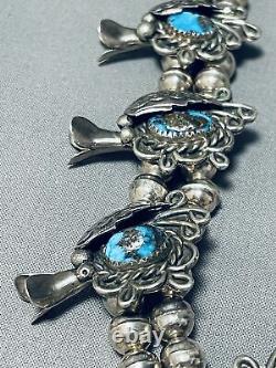 247 Gram Bisbee Turquoise Vintage Navajo Sterling Silver Suqash Blossom Necklace