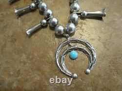 25 OLDER Vintage Navajo Sterling Silver Turquoise SQUASH BLOSSOM Necklace