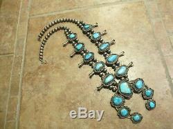 25 SPLENDID Vintage Navajo Sterling Silver Turquoise SQUASH BLOSSOM Necklace