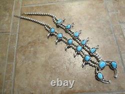 26 OLDER Vintage Navajo Sterling BLUE GEM Turquoise Squash Blossom Necklace