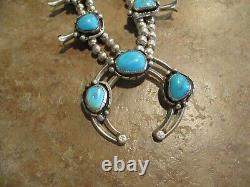 26 OLDER Vintage Navajo Sterling BLUE GEM Turquoise Squash Blossom Necklace