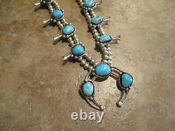 26 OLDER Vintage Navajo Sterling BLUE GEM Turquoise Squash Blossom Necklace