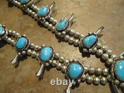 26 OLDER Vintage Navajo Sterling BLUE GEM Turquoise Squash Blossom Necklace